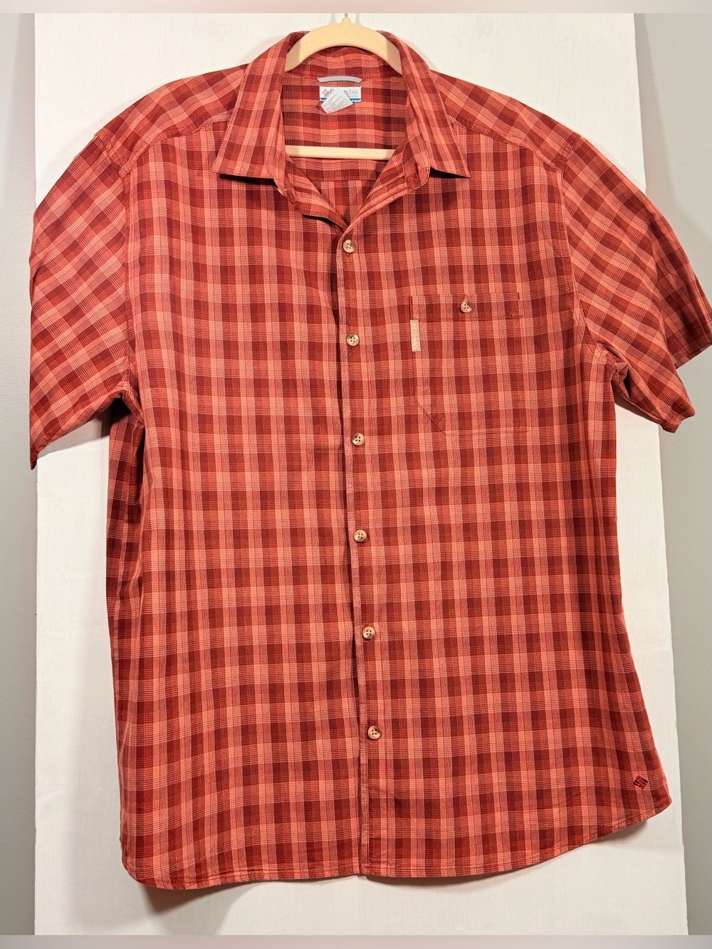 Columbia Red Plaid Short-Sleeve Button-Down Shirt